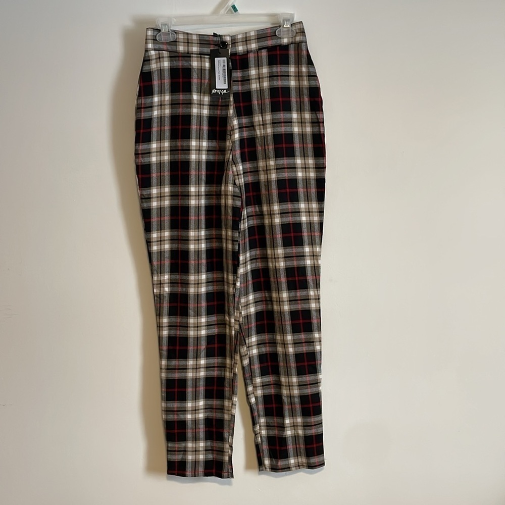 Nasty Gal Plaid Trousers - Red, Black, White